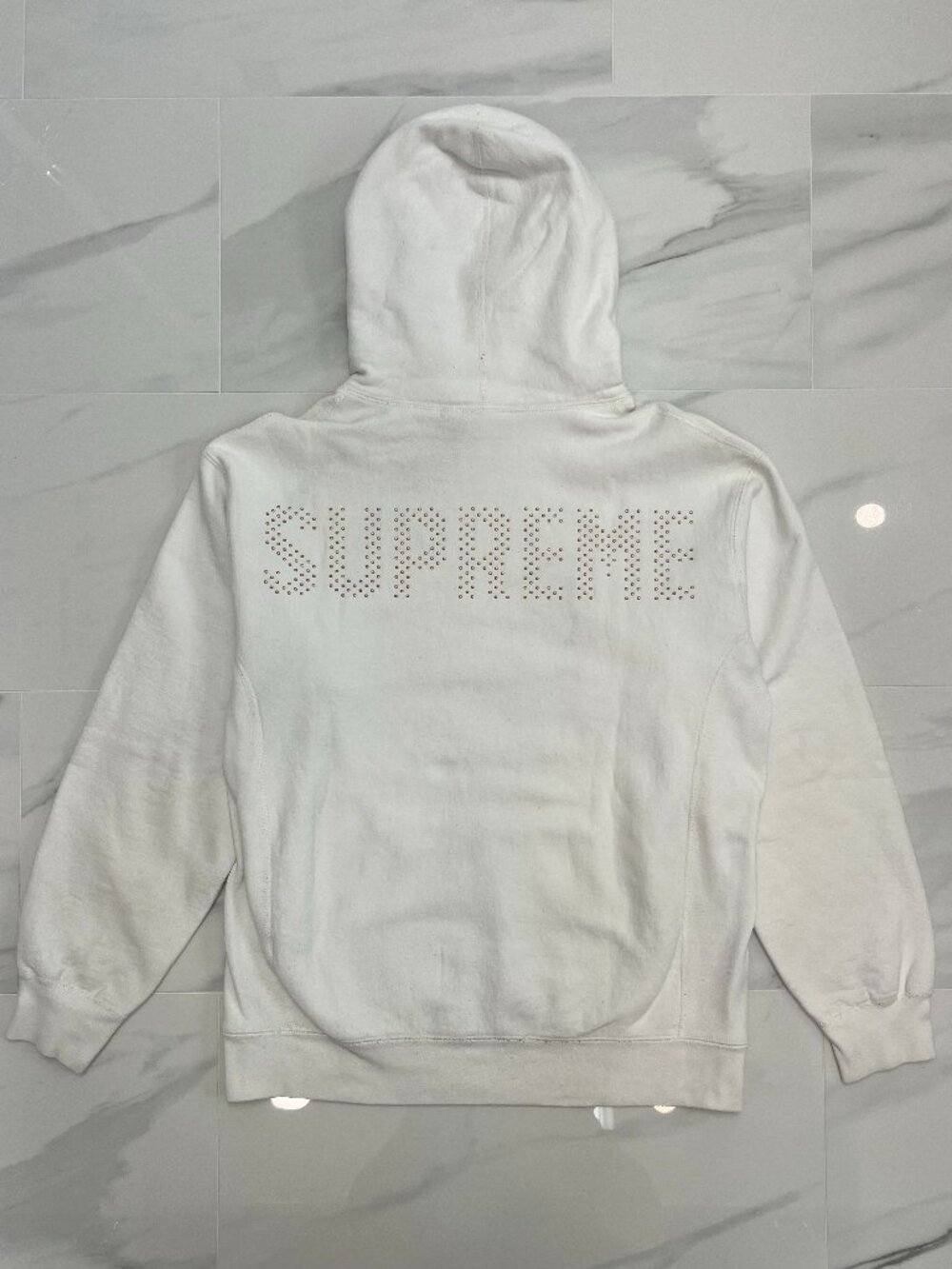 Supreme Studded Logo White Hoodie Gold Studs Size Large